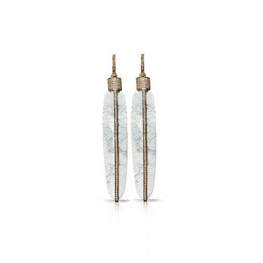 14K Carved Howlite Feather Earrings