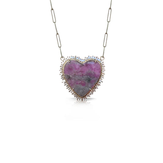 14K Pink Cobalt Calcite Baguette Heart Necklace