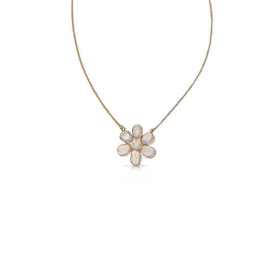 14K Sliced Diamond Flower Necklace