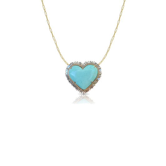 14K Turquoise Baguette Heart Necklace