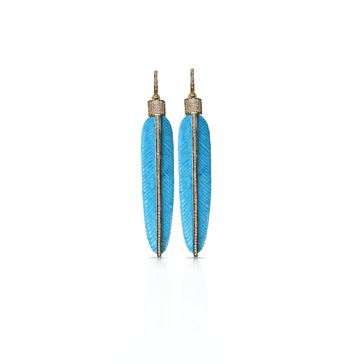 14K Carved Turquoise Feather Earrings