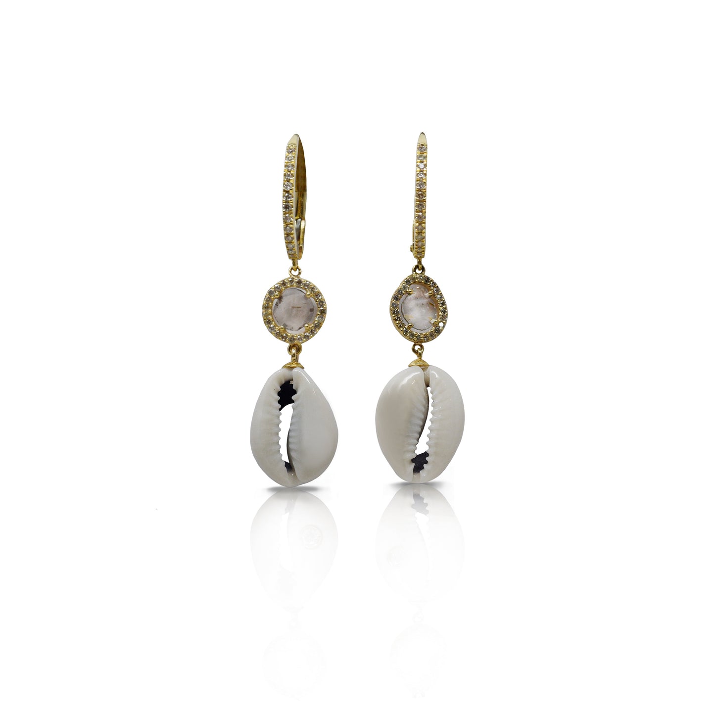 14k Gold Cowrie Drop Earrings