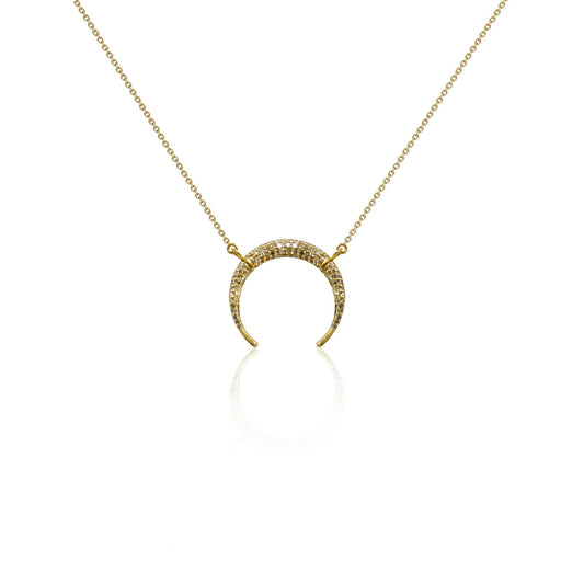 14K Pave Diamond Double Tusk Necklace