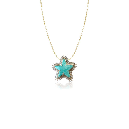 14k Turquoise Star Charm Necklace