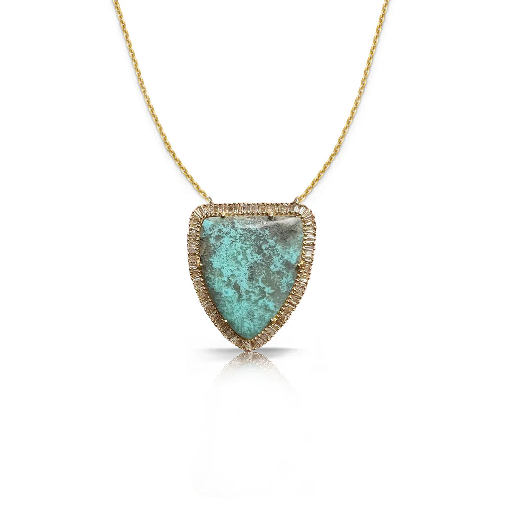 14K Turquoise Baguette Shield Necklace