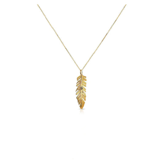 14K Bezel Set Feather Necklace