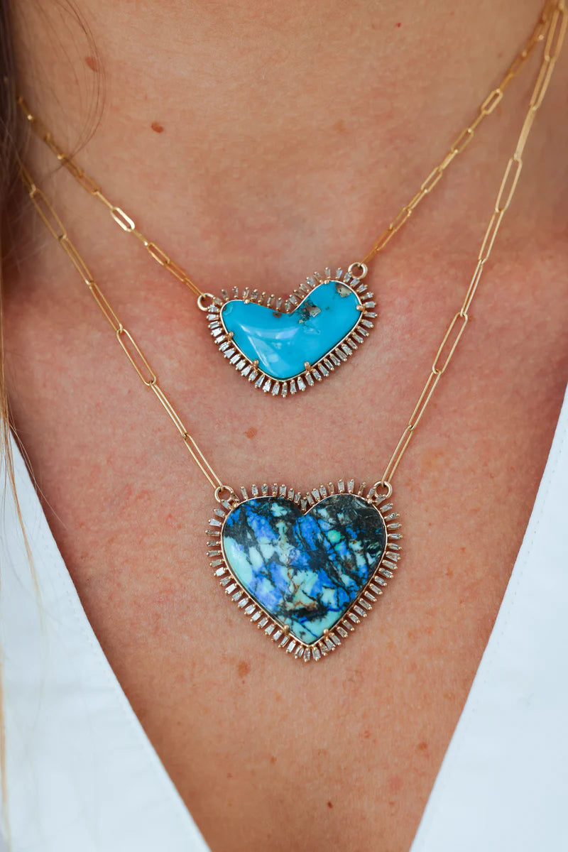 14K Azurite Turquoise Heart Necklace