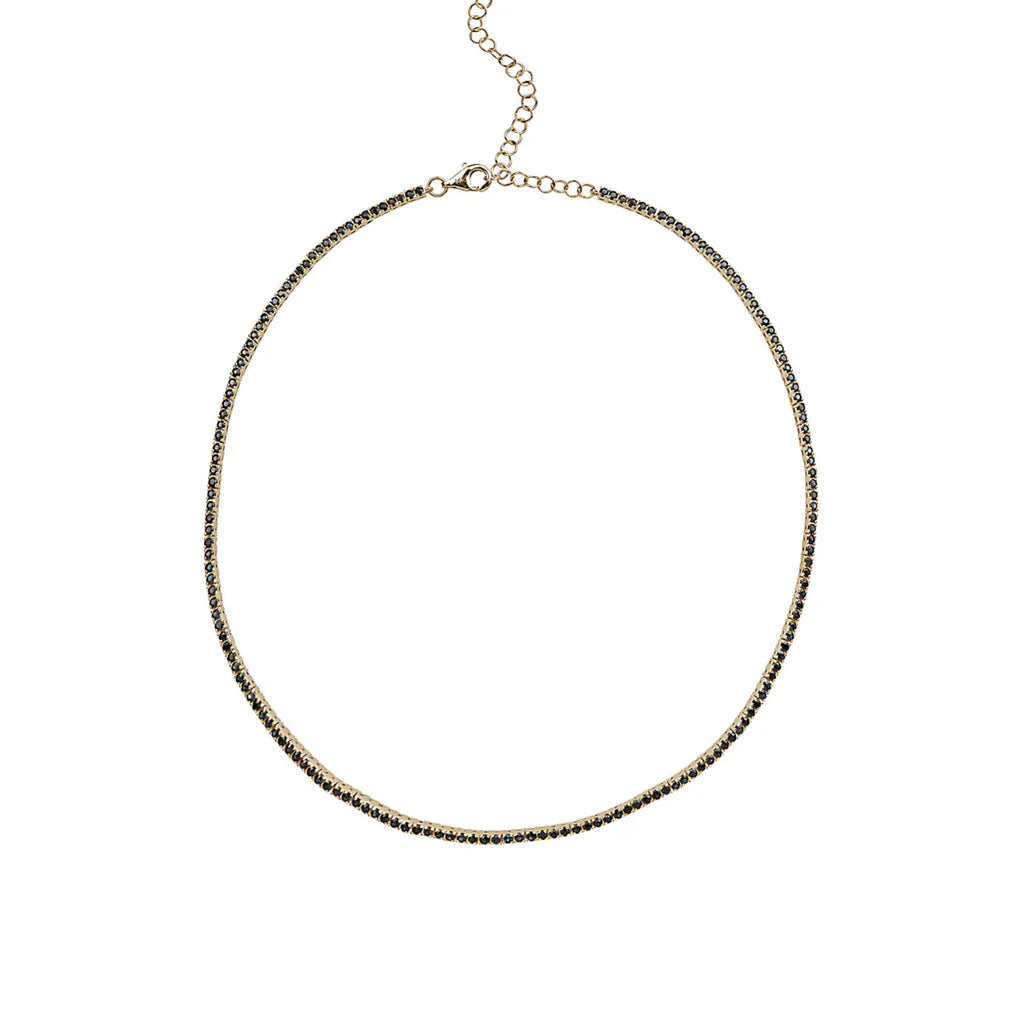 14K Black Sapphire Tennis Necklace