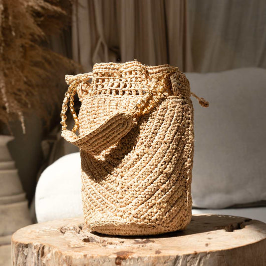 Buckety Raffia Bag - Beige