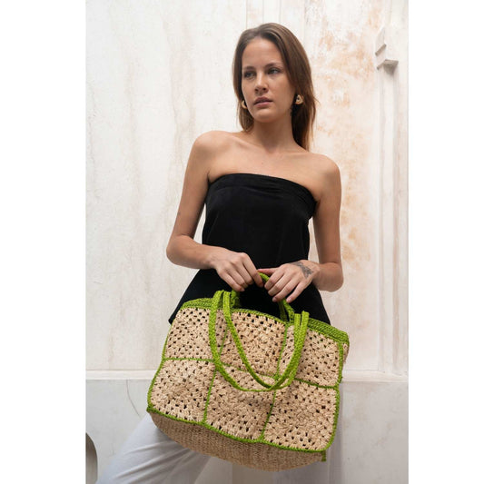 Carrey Raffia Tote Bag - Green
