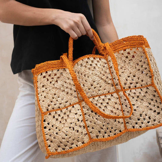Carrey Raffia Tote Bag - Orange