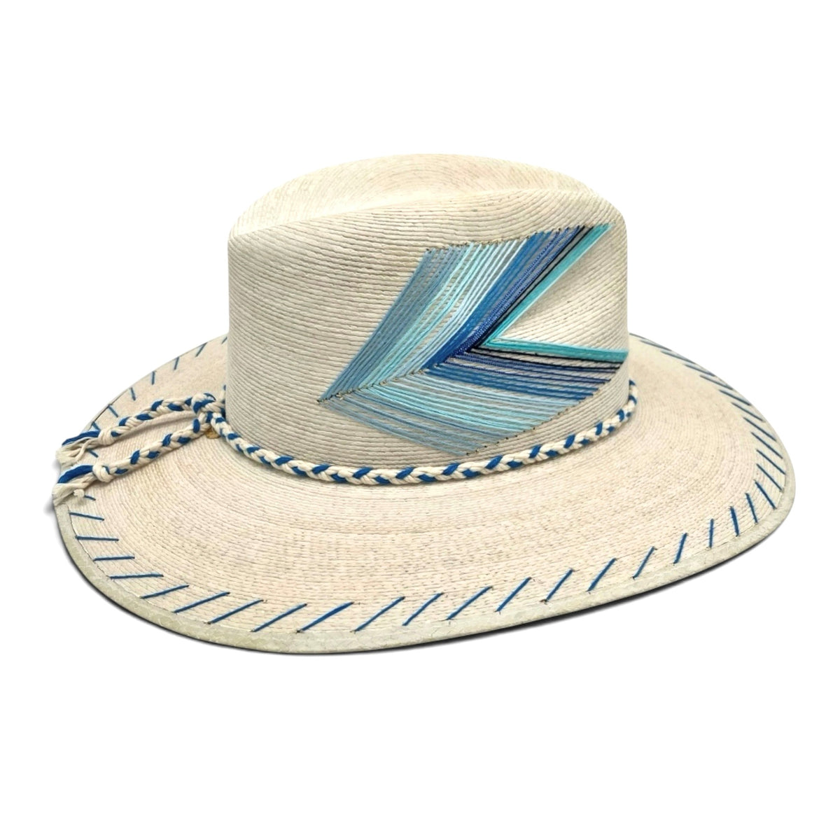 Chevron Palm Leaf Hat - Coastal Blue