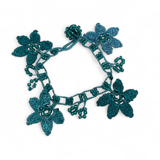Flower Crochet Bracelet - Teal
