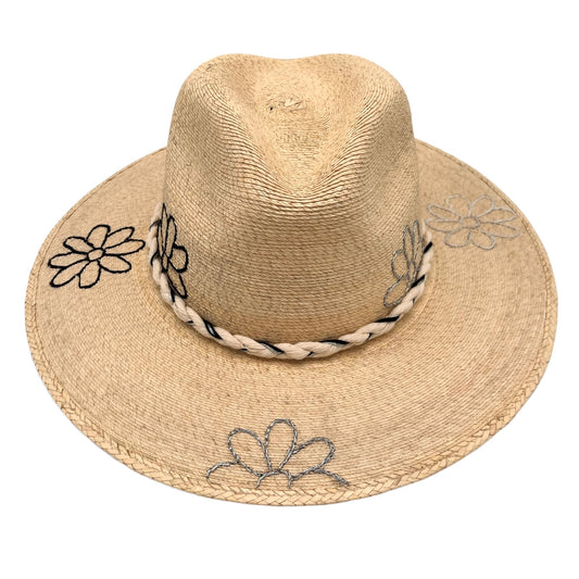 Daisy Daze Palm Leaf Hat (Black-Metallic Silver-White)