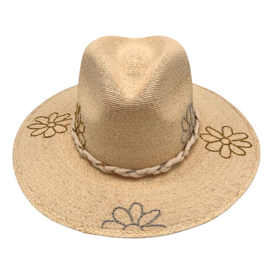 Daisy Daze Palm Leaf Hat (Metallic Silver-Metallic Gold-Curved Brim)