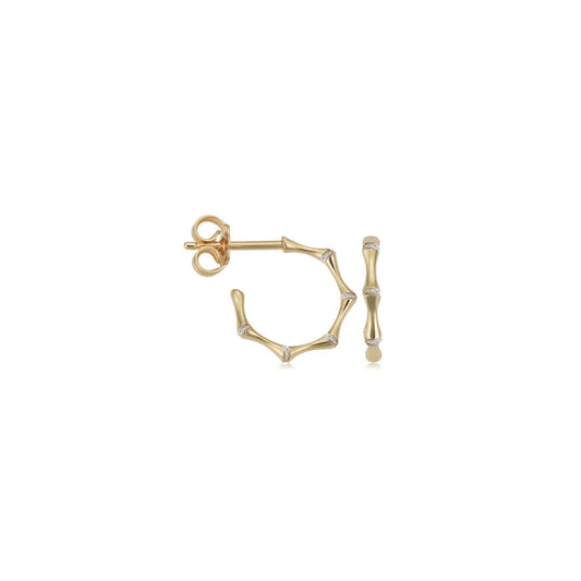 14K Diamond Bamboo Hoops