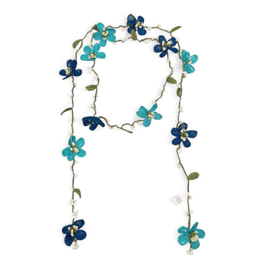 Elissa Crochet Lariat Necklace-Turquoise-Blue