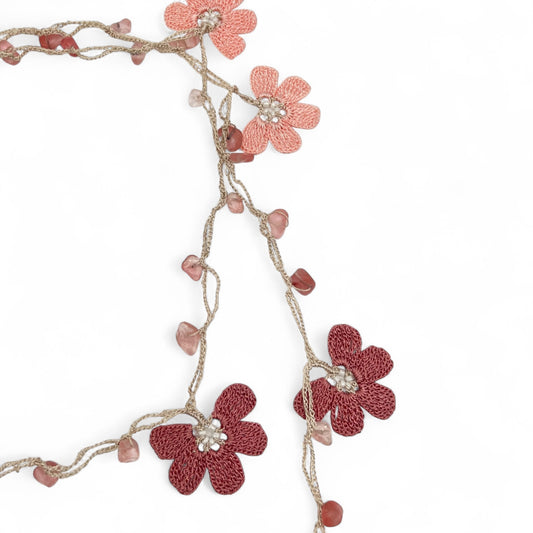 Elissa Crochet Lariat Necklace - Light Pink