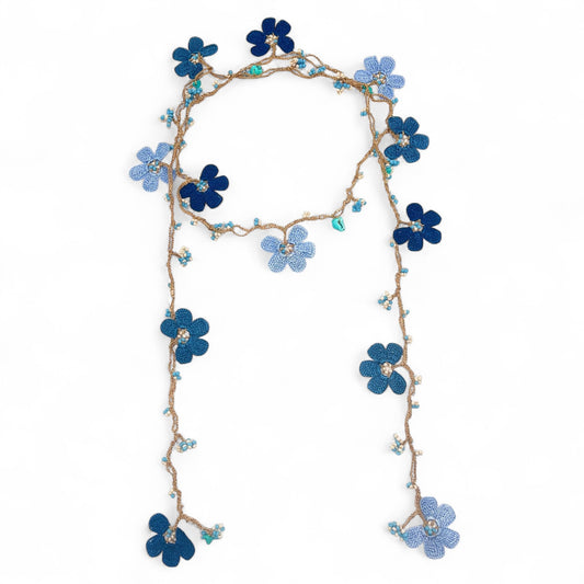 Elissa Crochet Lariat Necklace- Navy-Light Blue