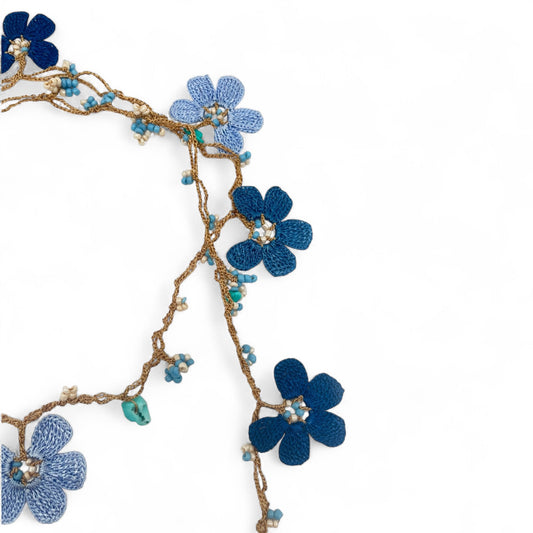 Elissa Crochet Lariat Necklace- Navy-Light Blue