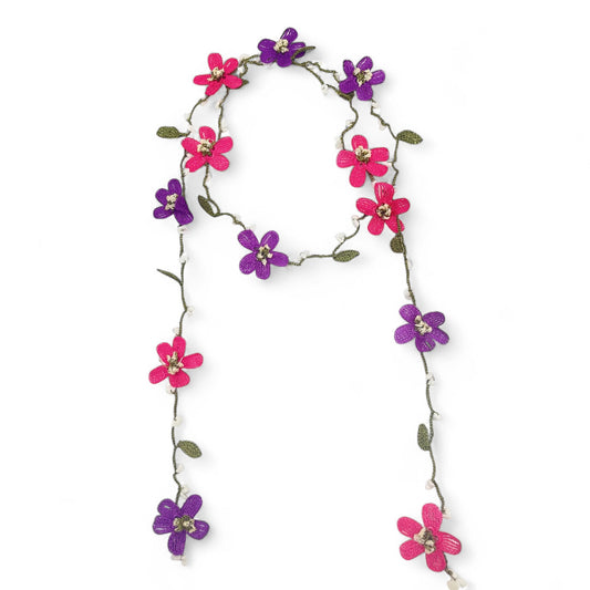 Elissa Crochet Lariat Necklace - Purple-Pink