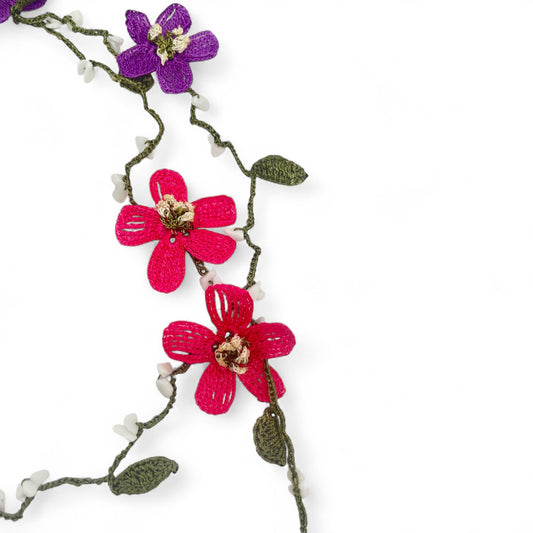 Elissa Crochet Lariat Necklace - Purple-Pink