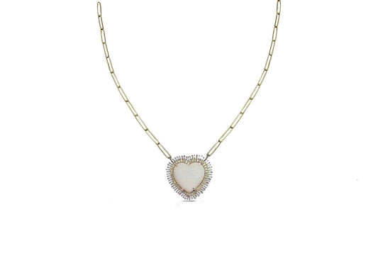14K Baguette Walrus Tusk Heart Charm Necklace