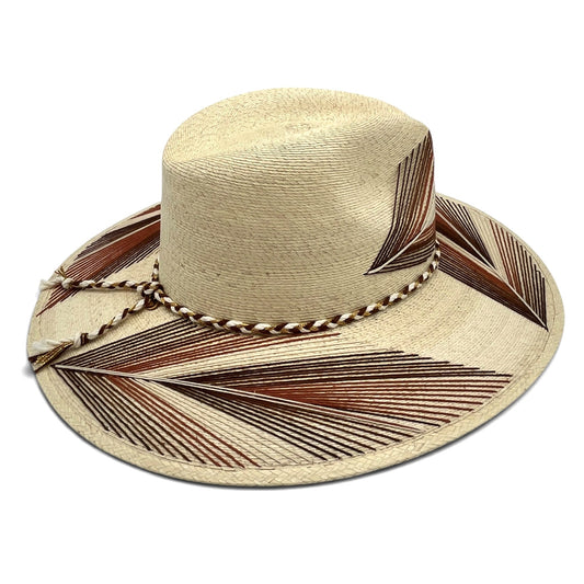 Feather Palm Leaf Hat (Natural with Dk Brown, Lt Brown, Rust, Ivory)