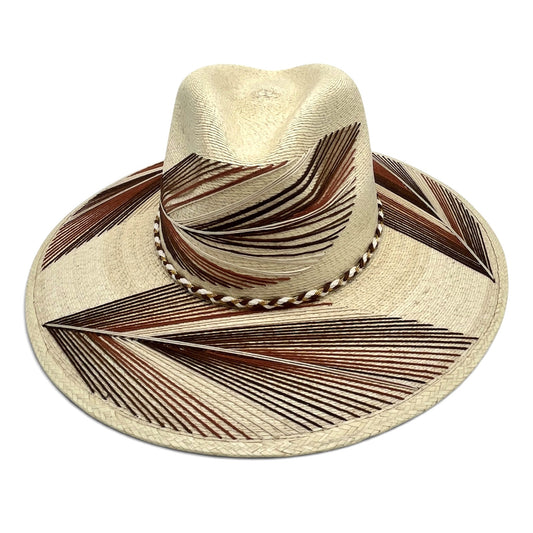 Feather Palm Leaf Hat (Natural with Dk Brown, Lt Brown, Rust, Ivory)