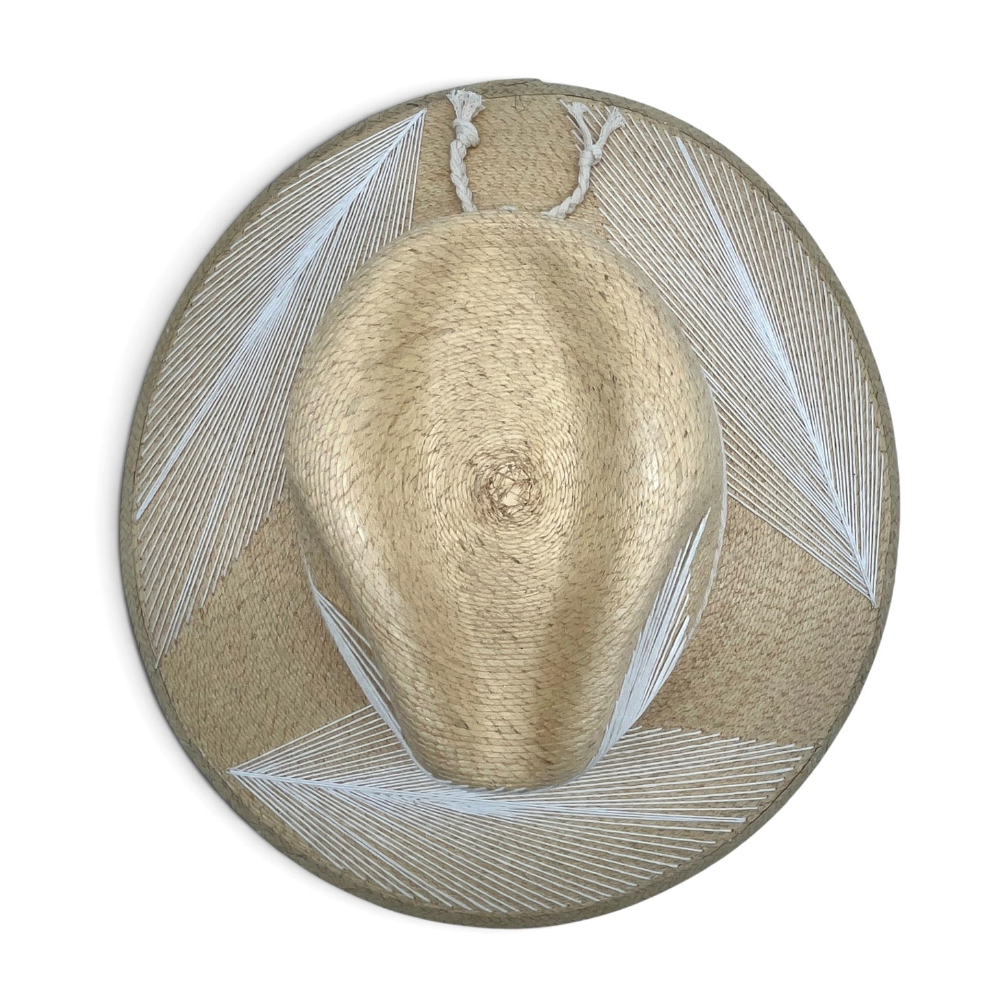 Feather Palm Leaf Hat (Tan with Bright White)