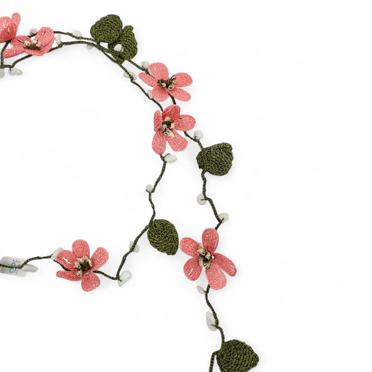 Lauren Floral Crochet Lariat Necklace - Pink