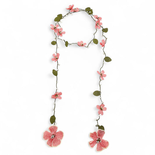 Lauren Floral Crochet Lariat Necklace - Pink