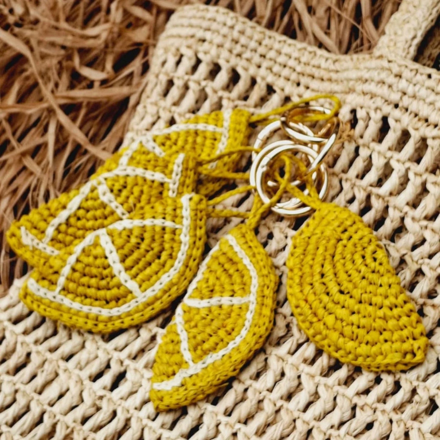 Lemon Raffia Keyring