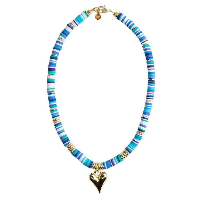 Melon Short Necklace in Blues with Heart