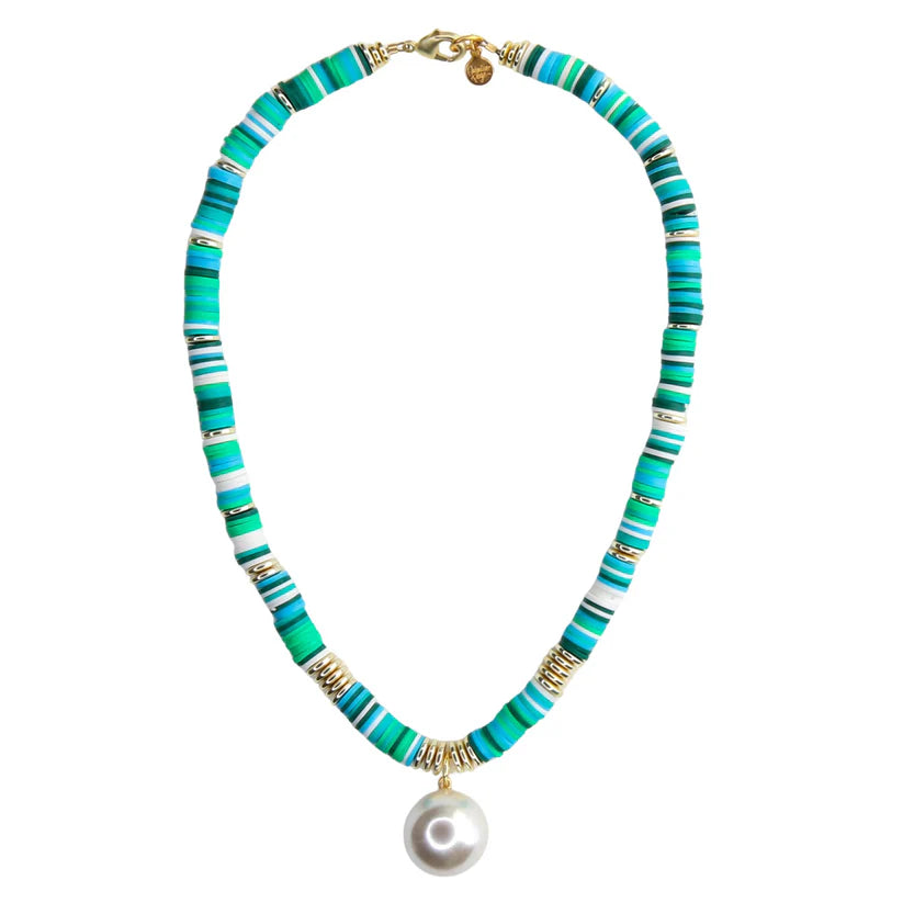 Melon Short Necklace in Greens with Pearl