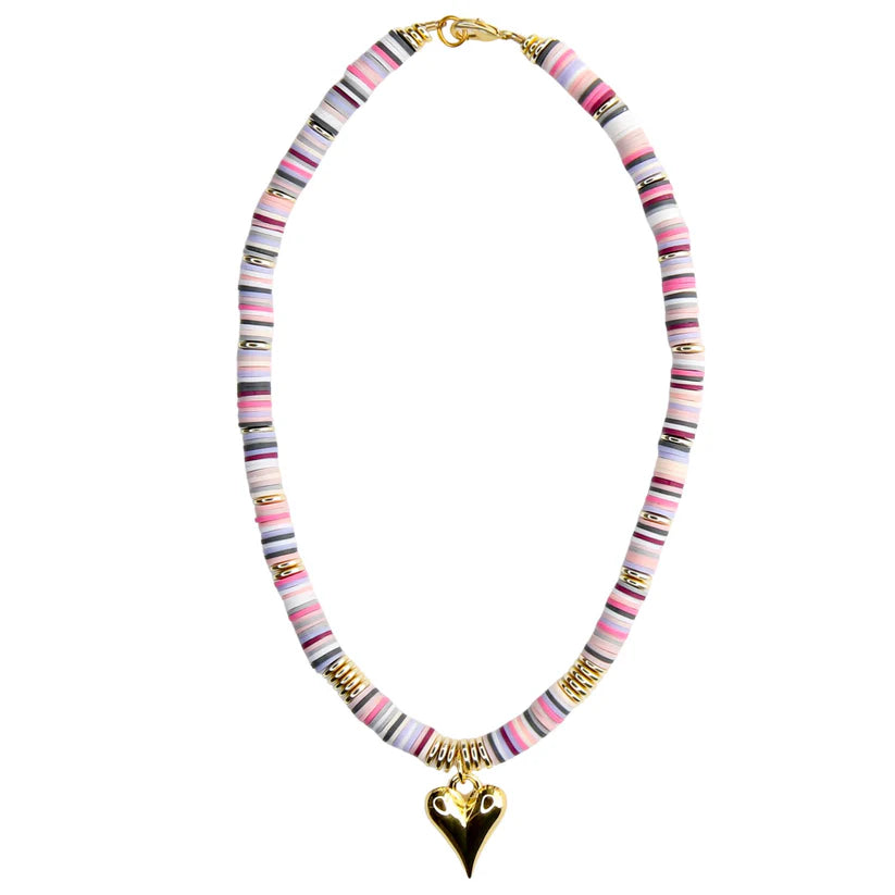 Melon Short Necklace in Valentine Pink with Heart
