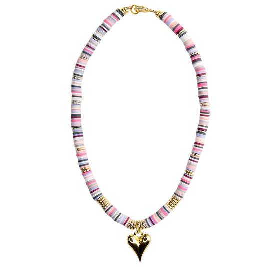 Melon Short Necklace in Valentine Pink with Heart