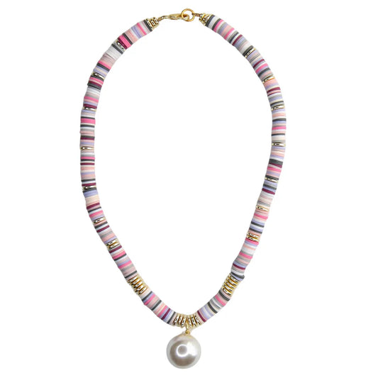 Melon Short Necklace in Valentine Pink with Pearl