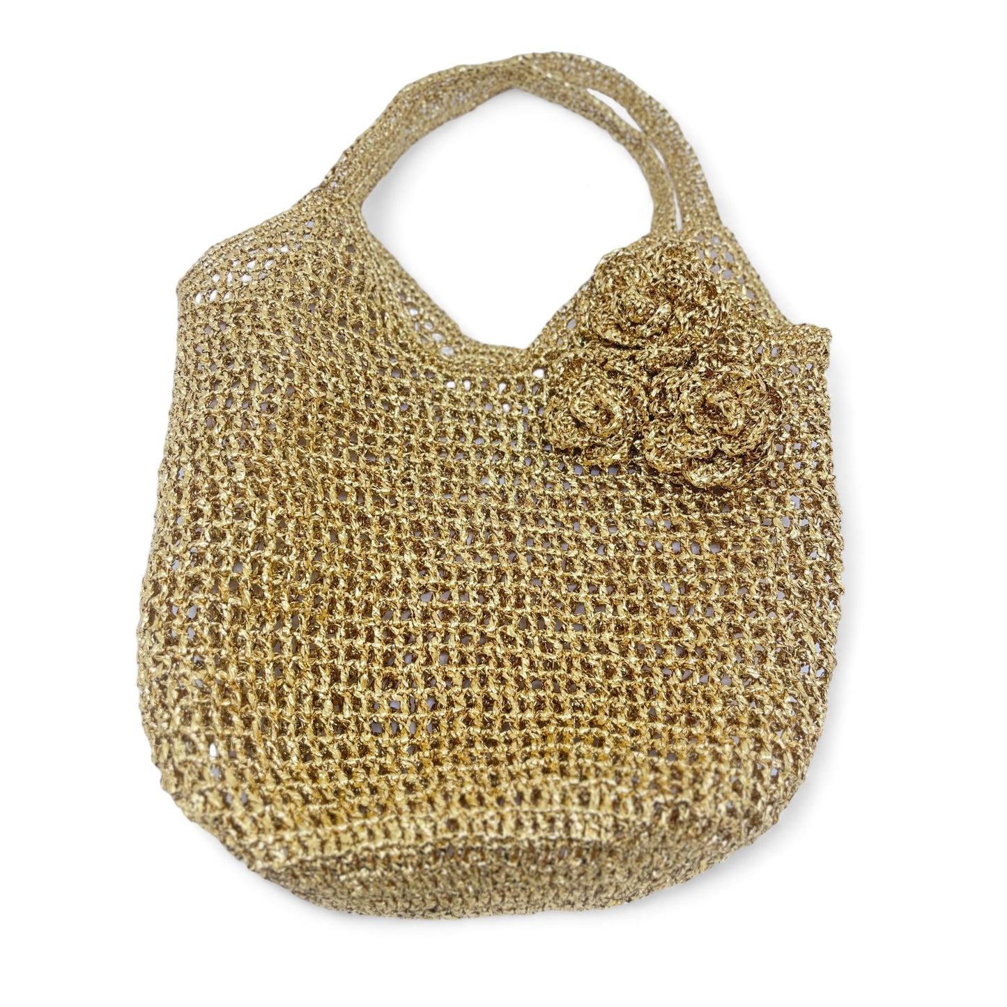 Metallic Raffia Rosette Tote Bag