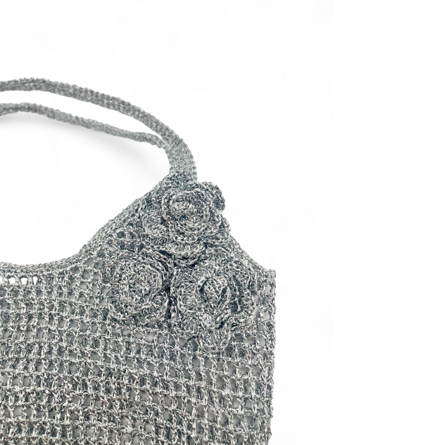 Metallic Raffia Rosette Tote Bag