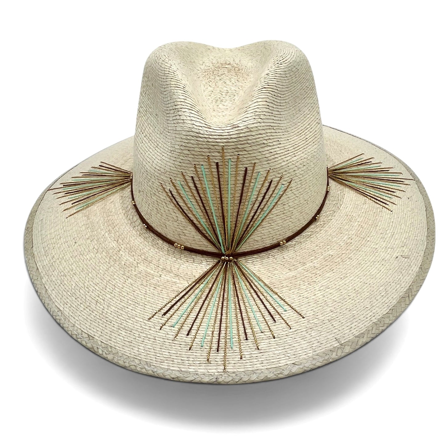 Mezcal Palm Leaf Hat (Natural with Mint, Brown, Metallic Gold)