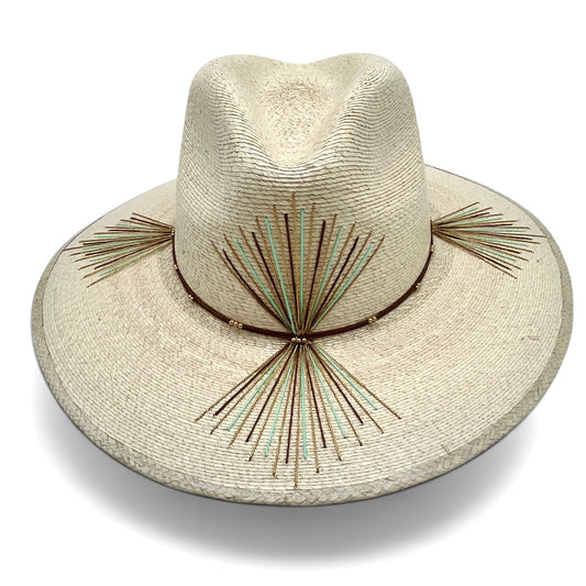 Mezcal Palm Leaf Hat (Natural with Mint, Brown, Metallic Gold)