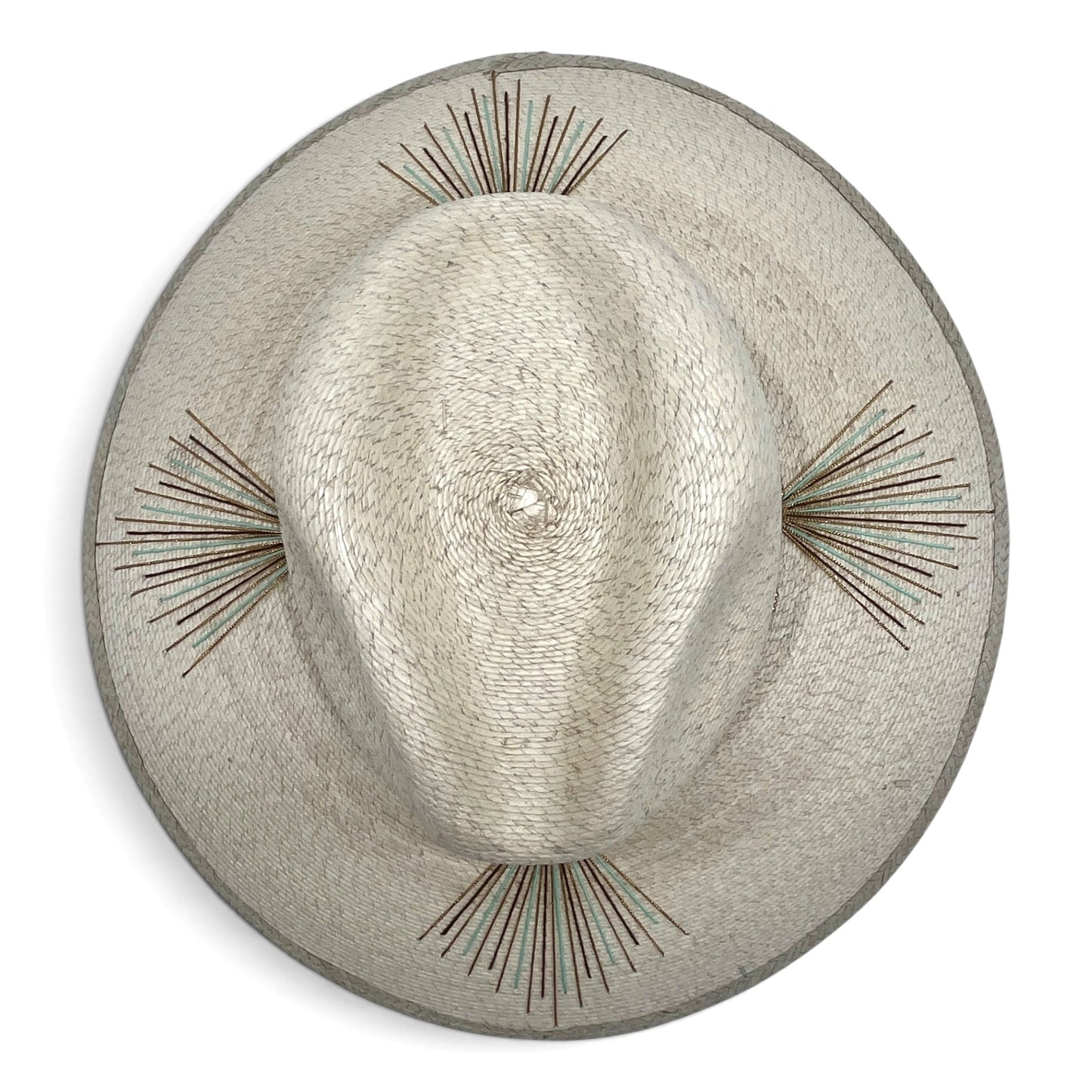 Mezcal Palm Leaf Hat (Natural with Mint, Brown, Metallic Gold)