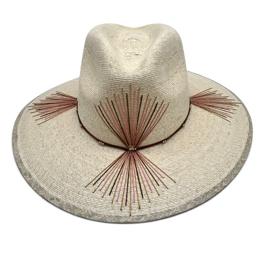 Mezcal Palm Leaf Hat (Natural with Pink, Brown, Metallic Gold)
