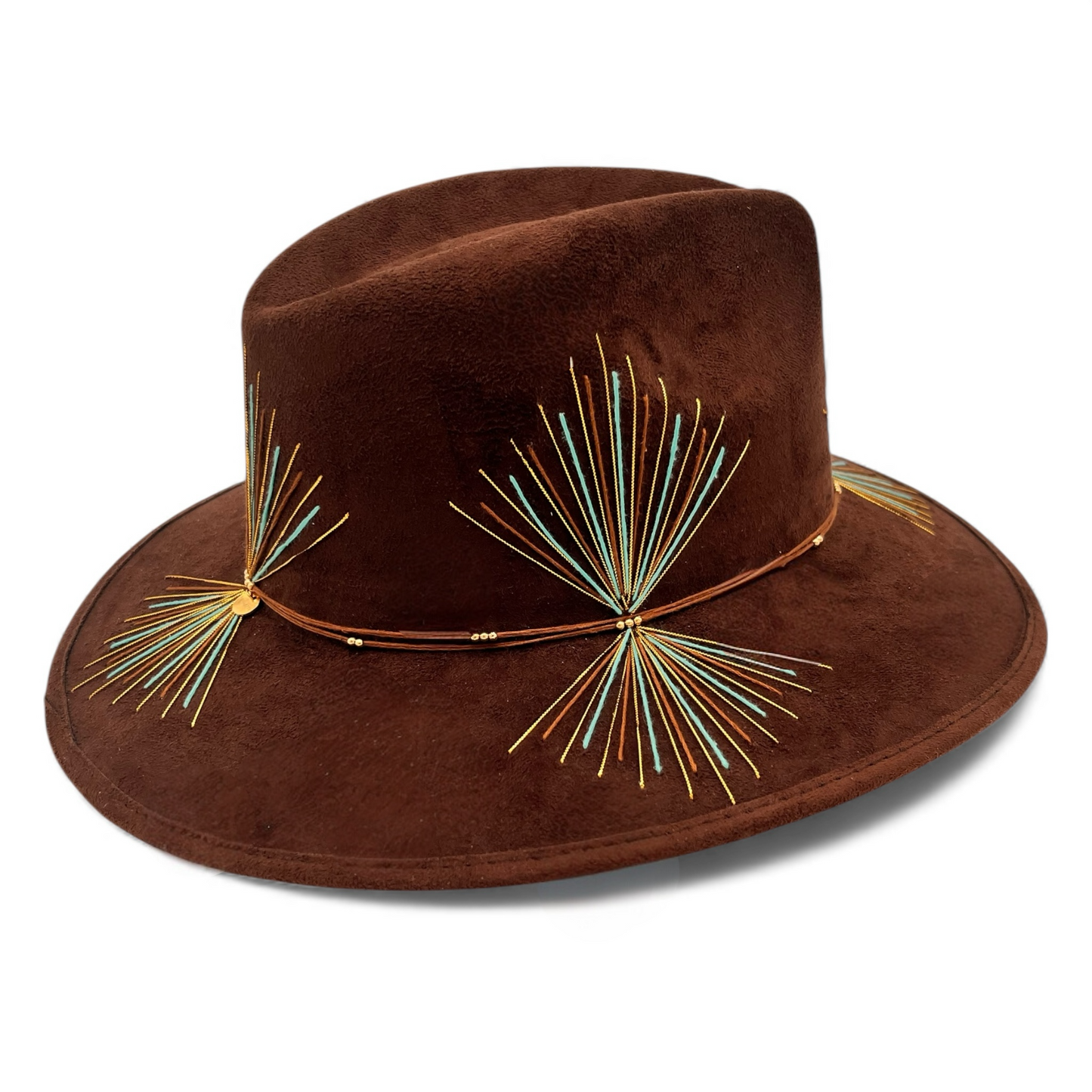 Mezcal Vegan Suede Wide Brim Fedora in Chocolate + Turquoise