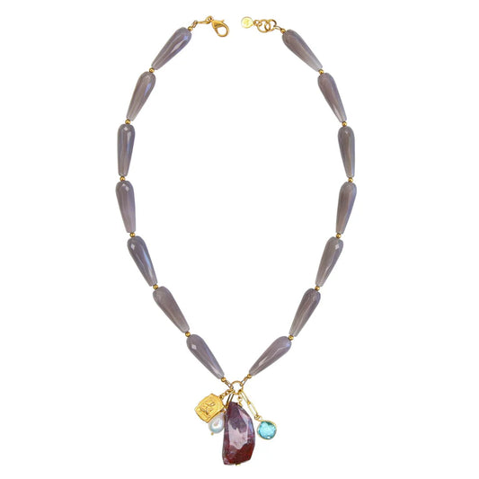 Milo Charm Necklace in Gray Agate