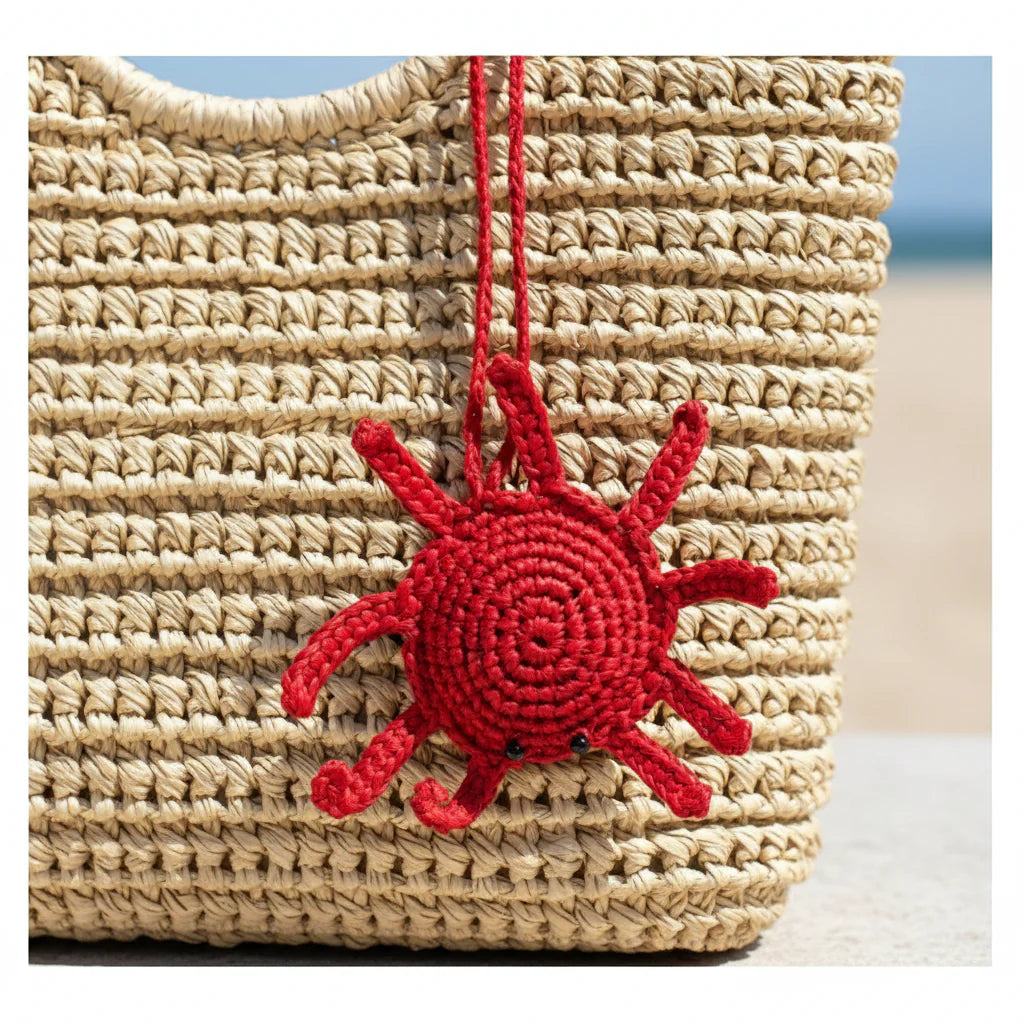 Mini Red Crabs Raffia Keyrings