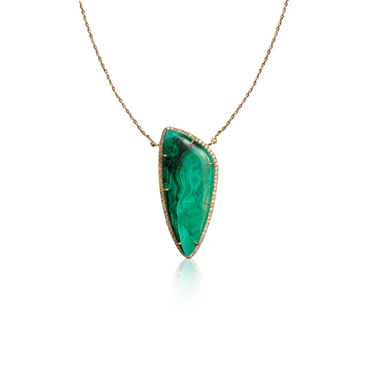 14k Chrysocolla Elongated Teardrop Diamond Necklace