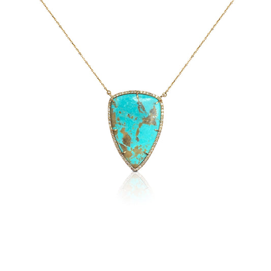 14k Sonoran Blue Turquoise Shield Diamond Necklace
