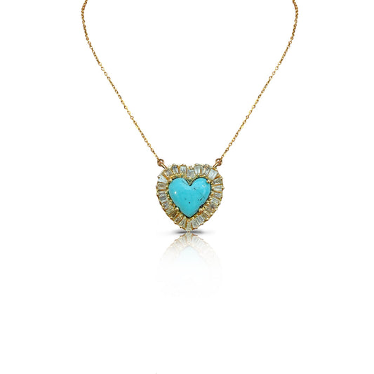 14k Small Turquoise Baguette Heart Necklace